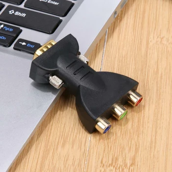 

3RCA RGB Female To HD 15-pin VGA Component Video Jack Adapter Black