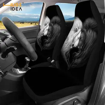 

HUGSIDEA Black and White Lion Prints Universal 2pcs Car Front Seat Covers Slip-Resistant Vehicle Seat Cushion Car Cloth Interior