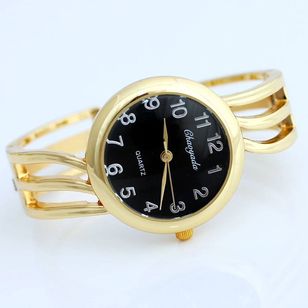 Gold Black Модные женские часы, Брендовые Часы с манжетами, женские часы-браслет, Женские кварцевые наручные часы для женщин, Relogio Feminino Montre Femme D6 - Цвет: Gold Black