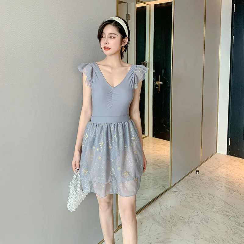

Swimwear Women One Piece Large Size Swimsuit 2019 1 Korean Ins Slim Backless Swimsuits With Skirt Two Set Solid Spandex Sierra