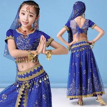 

Girls Belly Dance Costume Sexy Stage Performance Egypt Bollywood Indian Dancing Swing Dress Children Oriental Bellydance Set