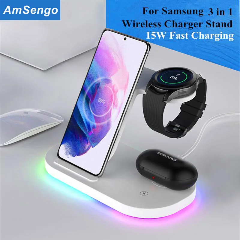 3 in 1 Wireless Chargers Stand 15W Fast Charging for Samsung Galaxy S21