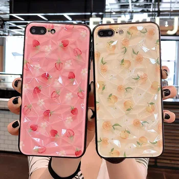 

Diamond Texture Case For iPhone 7 8 6 6S Plus X XR XS 11 Pro Max SE 2 2020 Cute Fruit Strawberry lemon Phone Case Silicone Cover