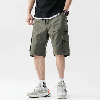 

Elastic Waist Shorts Men Streetwear Cargo Casual Fashion Fitness Sweatpants Summer Pants Pockets Cotton Clothing Loose KK60ND