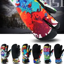 Водонепроницаемые лыжные перчатки унисекс с 3 пальцами, теплые варежки с мультяшным граффити