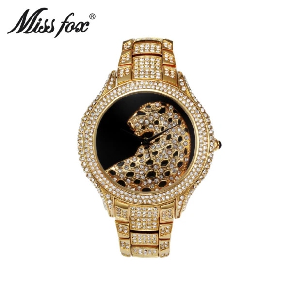 Miss Fox Женские часы лучший бренд Роскошные леопардовые женские часы женские блестящие алмазные серебряные часы женские часы из нержавеющей стали - Цвет: leopard gold 1