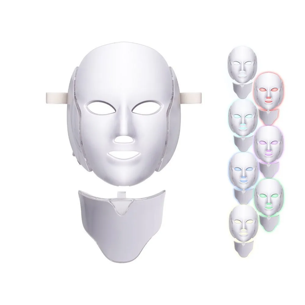 LED Facial Mask Beauty Skin Rejuvenation Photon Light 7 Colors Mask with Neck Therapy Wrinkle Acne Tighten Skin Tool|Powered Facial Cleansing Devices| - AliExpress