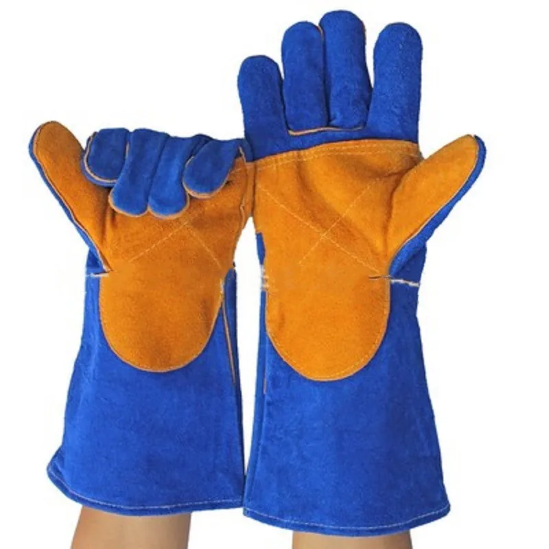 13-16 Inches Leather Forge Welding Gloves Heat Fire Resistant Grill Fireplace Furnace Stove Pot Holder Tig Welder Mig BBQ Gloves