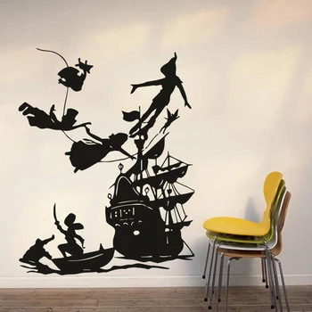 

Peter Pan Wall Decal Cartoon Decals Pirates Ship Hook Sticker Kids Wall Mural Bedroom Home Decoration Wallpaper A373