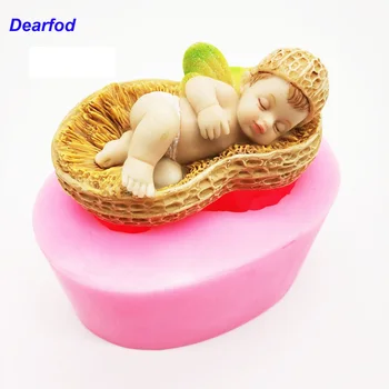 

DBS077 Sleeping Baby in the Peanut Cradle Silicone Fondant Mold Candle Mold Soap Mold Chocolate Mold Cake Decoration DIY Tool