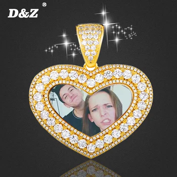

D&Z Bling Iced Out Cubic Zircon Heart Custom Necklace Photo Made Medallion Pendant Jewelry For Men Love Gift