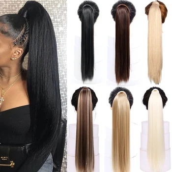 AOSI Straight Clip In Hair Tail False Hair 24 #8243 Ponytail Hairpiece With Hairpins Synthetic Pony Tail Hair Extensions For Women tanie i dobre opinie aosiwig High Temperature Fiber 100g piece 1 Piece Only Clip-In Pure Color Natural Black Light Brown Dark Brown Ash Blonde Mix Bleach Blonde