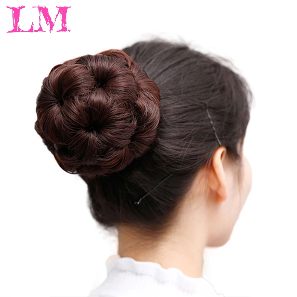 LM цветы стиль синтетического волокна волос высокой температуры Клип В эластичных поддельные волосы для наращивания булочка пончик-шиньон для женщин