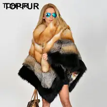 TOPFUR Real Fur Coat Women Natural Fox Fur Cape Women Cape Shawl Real Red Fox Fur Cape Shawl Bat Sleeved Fox Fur Cape Streetwear black chiffon loose bat sleeves cape shawl top