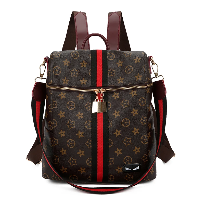 

Luxury Print Backpack Famous Brand Designer Women Leather Backpack Female Casual Teenager School Bag Contrast Color Bagpack 2019