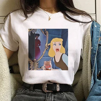 

Summer 2020 New Cartoon Princess Eat Chocolate Sauce Print O-neck T-shirt Fun Aesthetic T Shirt Casual Street Women Tops T-shirt