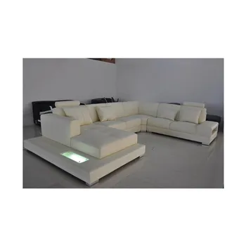 

Fashion cream white leather cheap living room furniture sofa sets with LED Lights