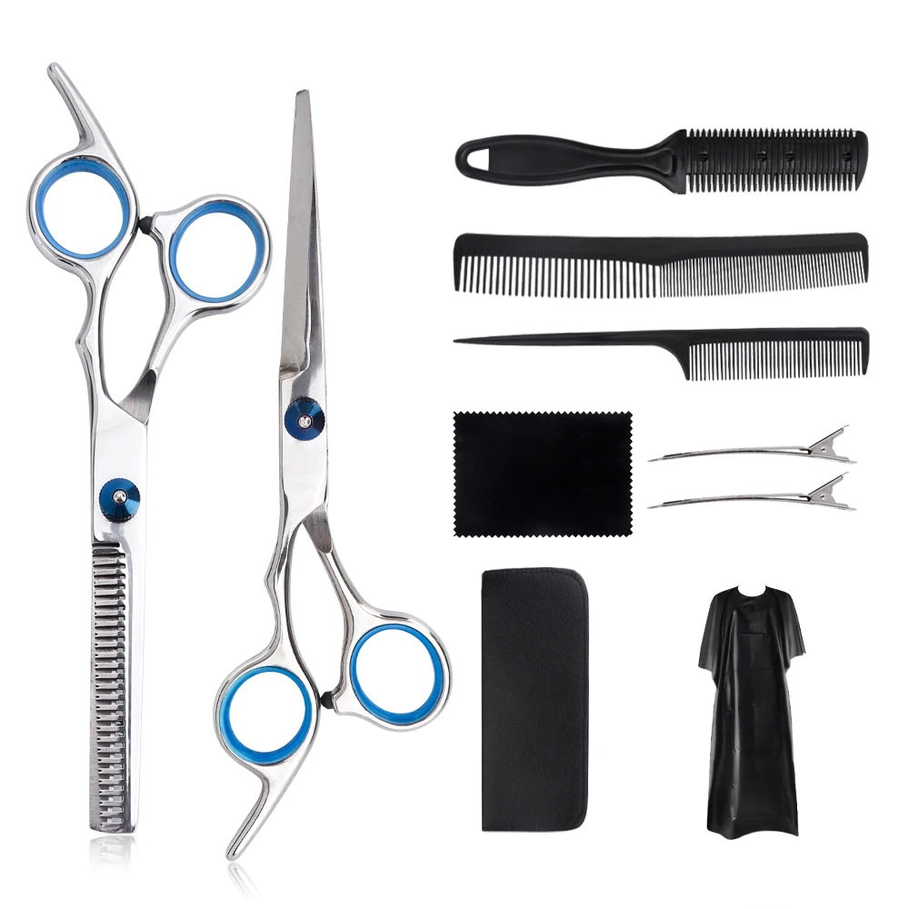 

8/10pcs Professional Hairdressing Thinning Scissors Kit Hair Cutting Scissors Brush Hair Clip Cape Grooming Comb For Barbershop