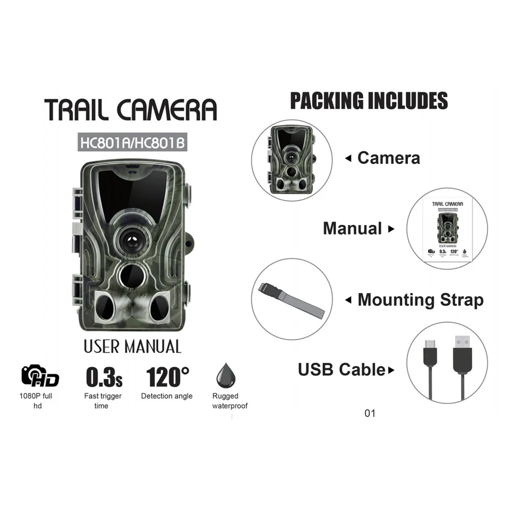 HC801-A 1080P HD 16MP Video Hunting Camera  36 LED IR Trail Cam Trap Night Vision Wild Hunting Camera