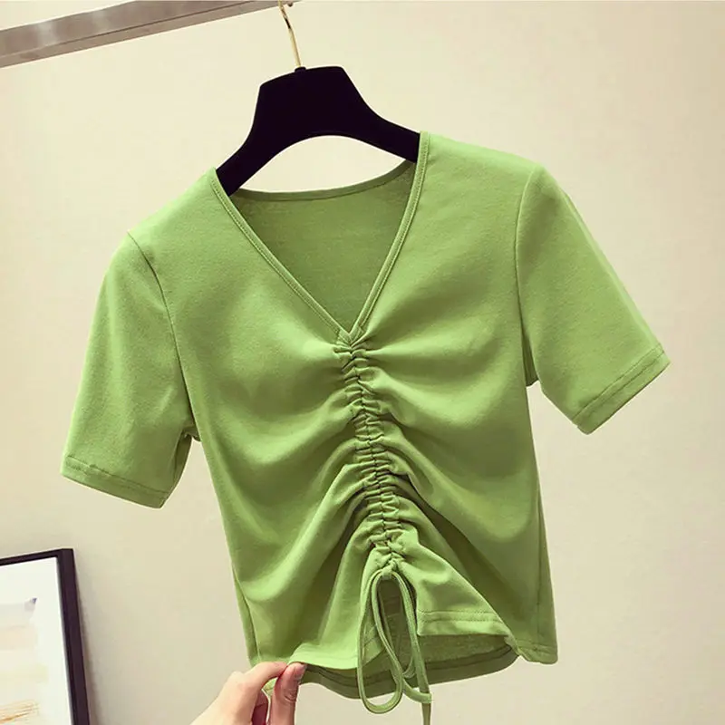 Summer T Shirt Women V Neck Short Femme Sleeve Womens Tops Oversize Plus Size | Женская одежда