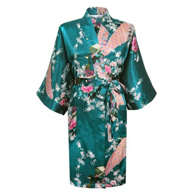 Kimono Dress Japanese Style Peacock Floral Print Satin Loose Traditional sleepwear Haori Asian Clothes Pajamas Bathing Robe japanese kimono japanese kimono cardigan japanese kimono shirt