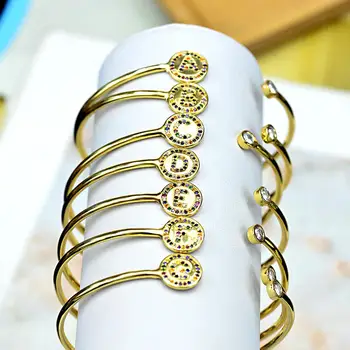 

2PCS, Crystal CZ Jewelry Bangle Gold Color Top Quality Rainbow Colorful Micro Pave Zirconia Letter NEW fashion Bangles