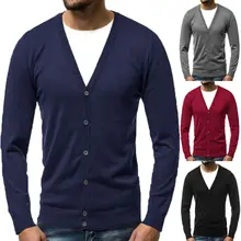 Осенне-зимний мужской трикотажный приталенный жакет с длинными рукавами и v-образным вырезом на пуговицах, свитера, повседневный трикотажный теплый топ, большие размеры M-3XL