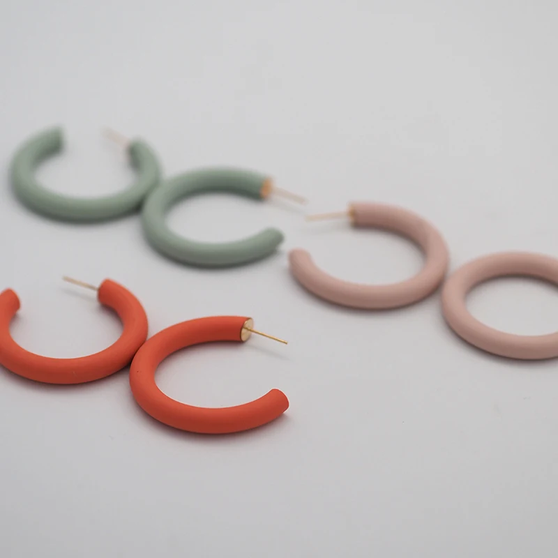 2021 Trendy Handmade Polymer Clay Earrings Single Color Sets Collection Hook Dangle Big Size Loop Studs | Украшения и аксессуары