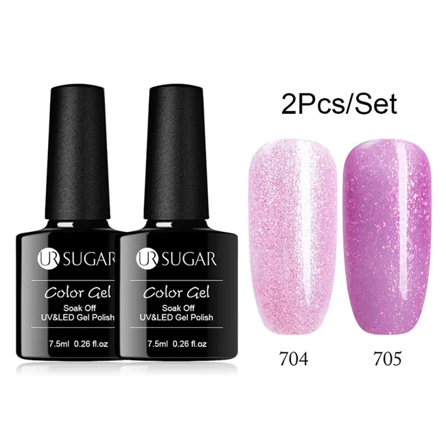 2pcs set23 Ur Sugar 2/4 шт. Розовый Блестящий Гель-лак для ногтей замочить от УФ-светодиодный длительный гель лак для ногтей Лаки маникюрный лак набор украшений - Цвет: 2pcs set23