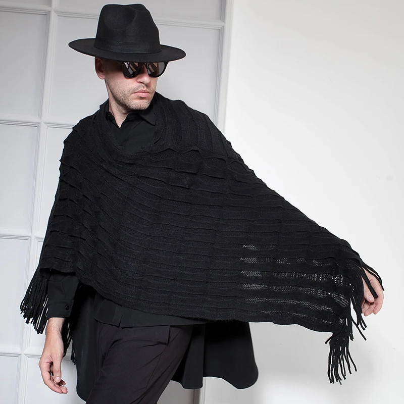 Модная мужская рубашка DS long black с бахромой и капюшоном в европейском американском