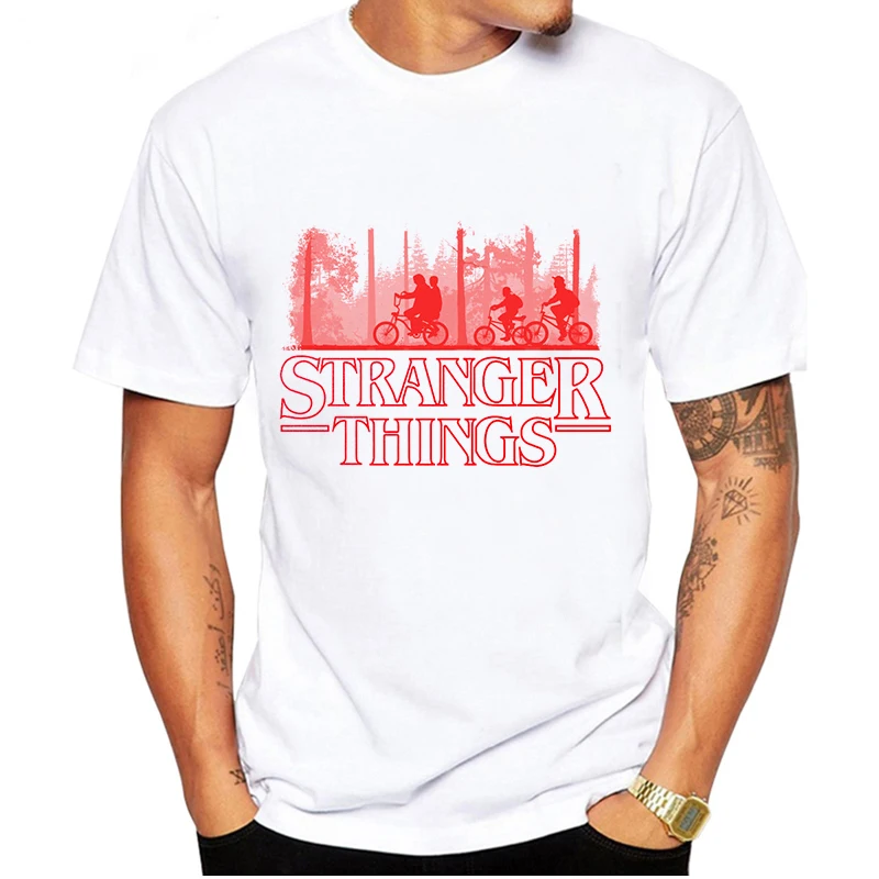 

LUSLOS Stranger Things T Shirt Men Tshirts White Tees Tops Casual Loose Short-sleeved Tshirt Harajuku Men Clothes 2019