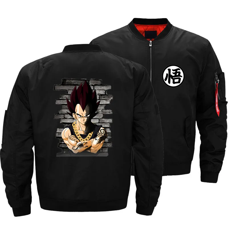 Мужские Super Saiyan Vegeta, головной убор в стиле гангста Вегета рэп «Драконий жемчуг зет Air Force Ma1 бомбардировщика куртки ветровка мотоциклетная куртка плотное пальто S-5XL - Цвет: Черный