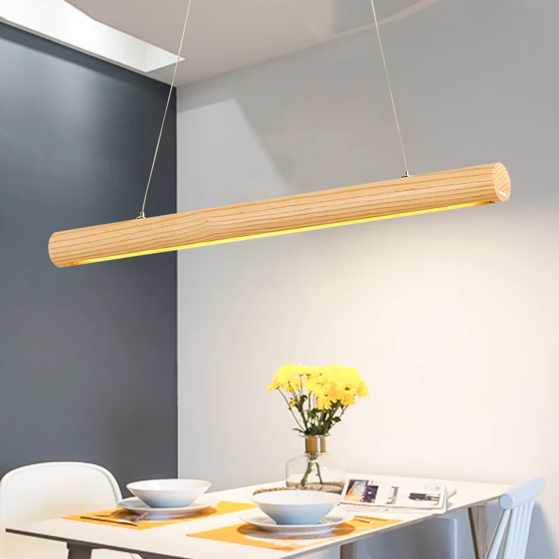 

Nordic Post-modern Led Wood Long Pendant Light Restaurant Dining Room Simple Solid Wood Bedroom Lighting Fixtures Lamp Droplight
