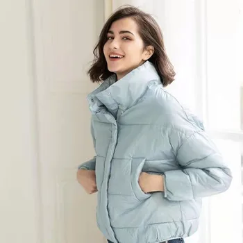

2020 New Fashion Bubble Coat Solid Parka Female Thick Warm Winter Autumn Short Puffer Jacket Women Basic Cotton Outwear Parkas