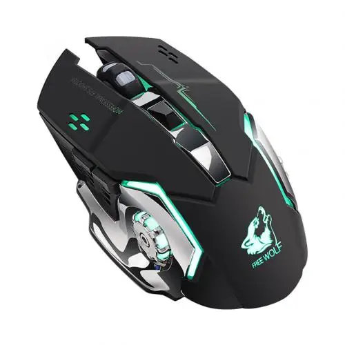 Черный Беспроводная оптическая мышь Free Wolf X8 Silent 2,4 ГГц 2400 dpi с 6 клавишами, usb-приемник, беспроводная оптическая мышь - Цвет: Черный