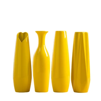 

YELLOW COLOR CERAMIC VASE BIG SIZE FLOWER PORCELAIN VASE MODERN FASHION TABLETOP VASE HOME WEDDING CHRISTMAS DECORATION R2431