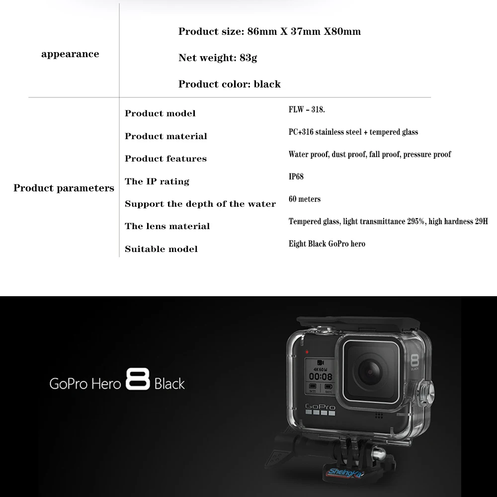 60 м водонепроницаемый чехол для GoPro 8 аксессуары для экшн-камеры корпус Чехол Водонепроницаемый защитный корпус оболочка