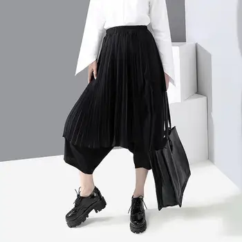 

2020 Women's Solid Color Irregular Pleated Skirt Spring Summer High Waist Stitching Multi-layer Elastic Waist Casual Loose Skirt