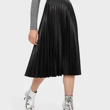 Новинка года; сезон осень-зима; однотонная плиссированная юбка из искусственной кожи с высокой талией; H6-26585