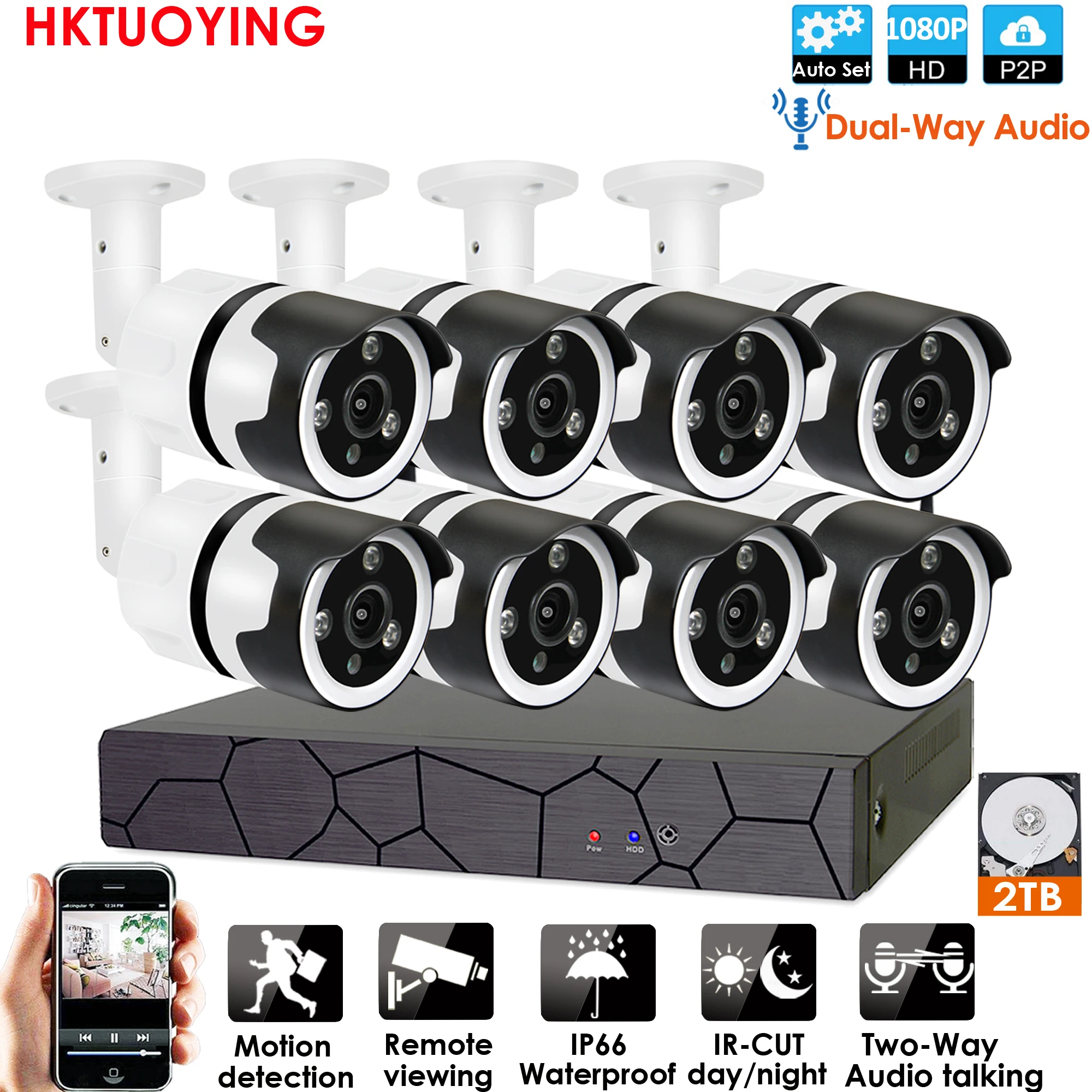  8CH conversazione audio HD Wireless NVR Kit P2P 1080P Indoor Outdoor Visione Notturna di IR di Sicu