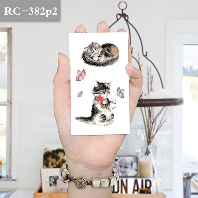 10x6 см Временная маленькая милая модная Татуировка маленькая милая кошка и кролик - Цвет: RC-382p2