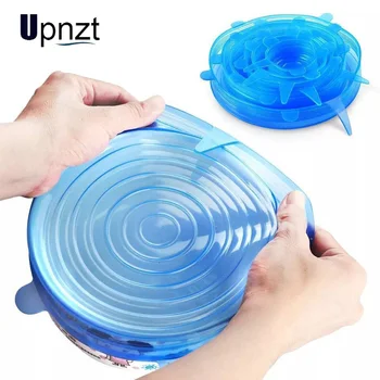 

6pcs Silicone Stretch Food Lids Reusable Universal Silicone Food Wrap Bowl Pot Airtight Lid Kitchen Accessories