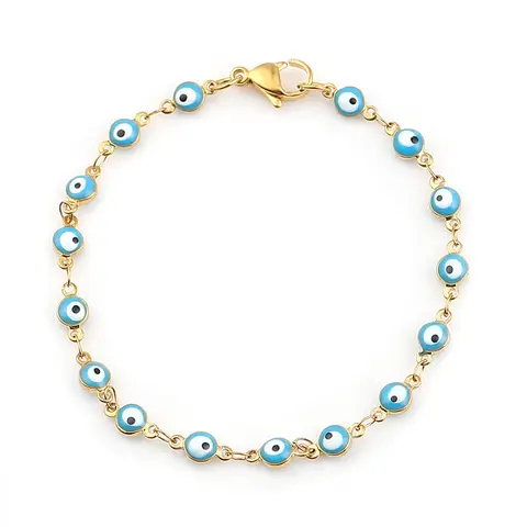 Stainless Steel Bracelets Gold Blue Red Evil Eye Enamel Bead Bracelet Jewelry For Women Men Gifts 18.7cm Long, 1 PC