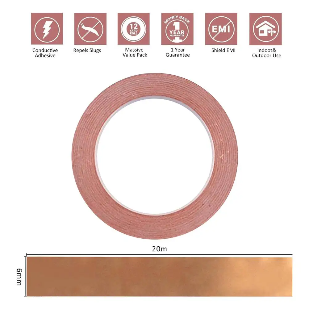 cinta adhesiva 20m longitud 6mm ancho autoadhesivo cobre F 1 unidades lámina de cobre 