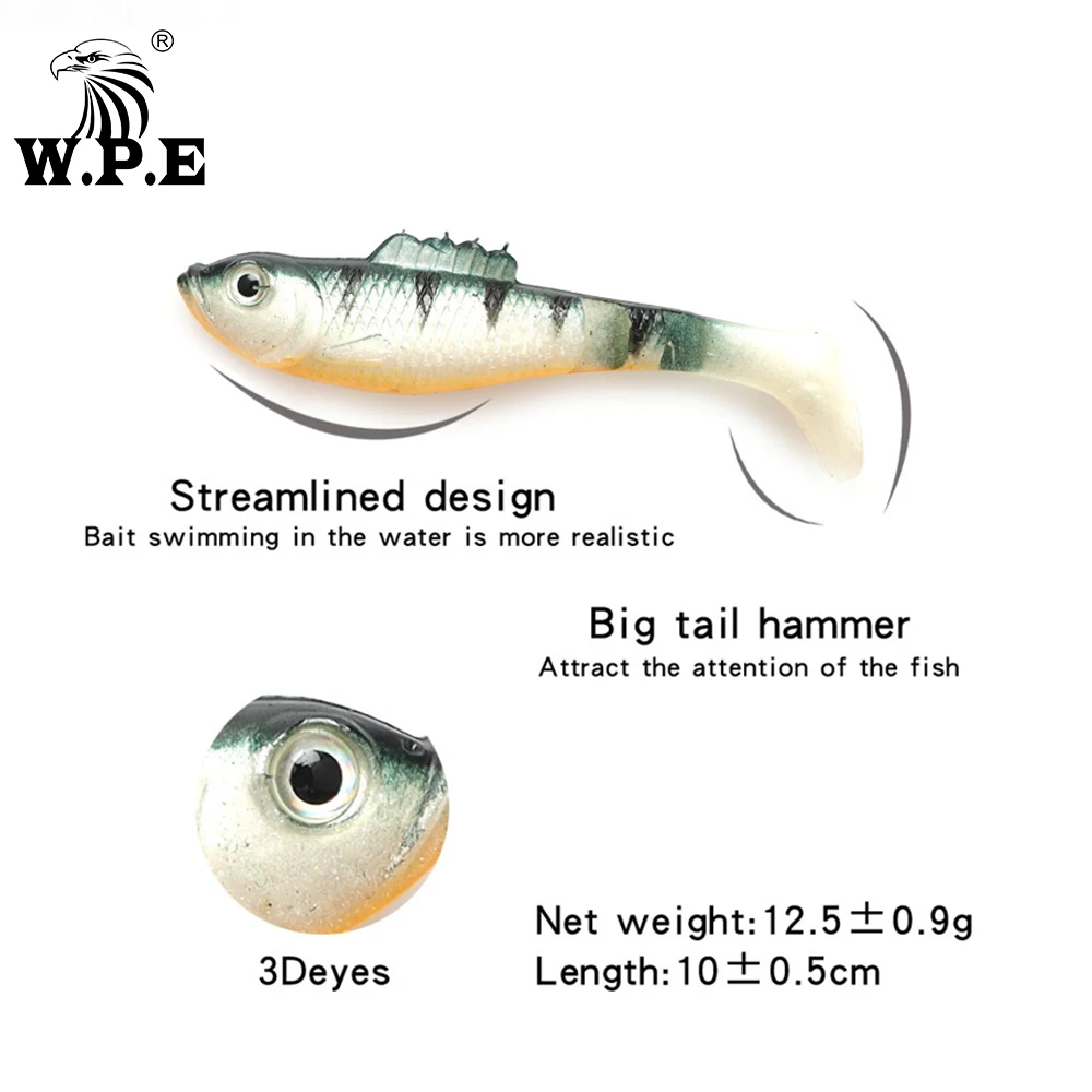 W.P.E Soft Lure 5pcs/pack 100mm Artificial Fishing Bait 3D-eyes