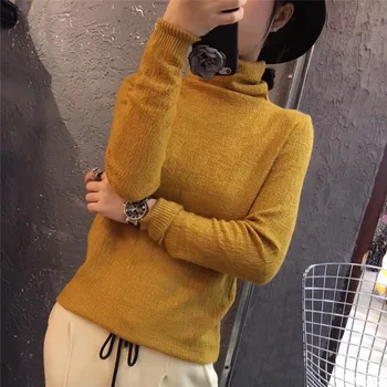 

Women Sweater Clothes New Fashion 2020 Autumn Lantern Sleeve Half Turtleneck Lady Sweater white