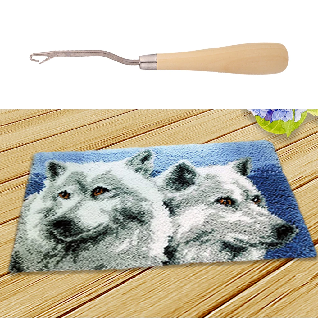 DIY Two Wolves Latch Hook Kit Rug Making Crafts for Kids/Adults, 19.6 x 11.8 inch