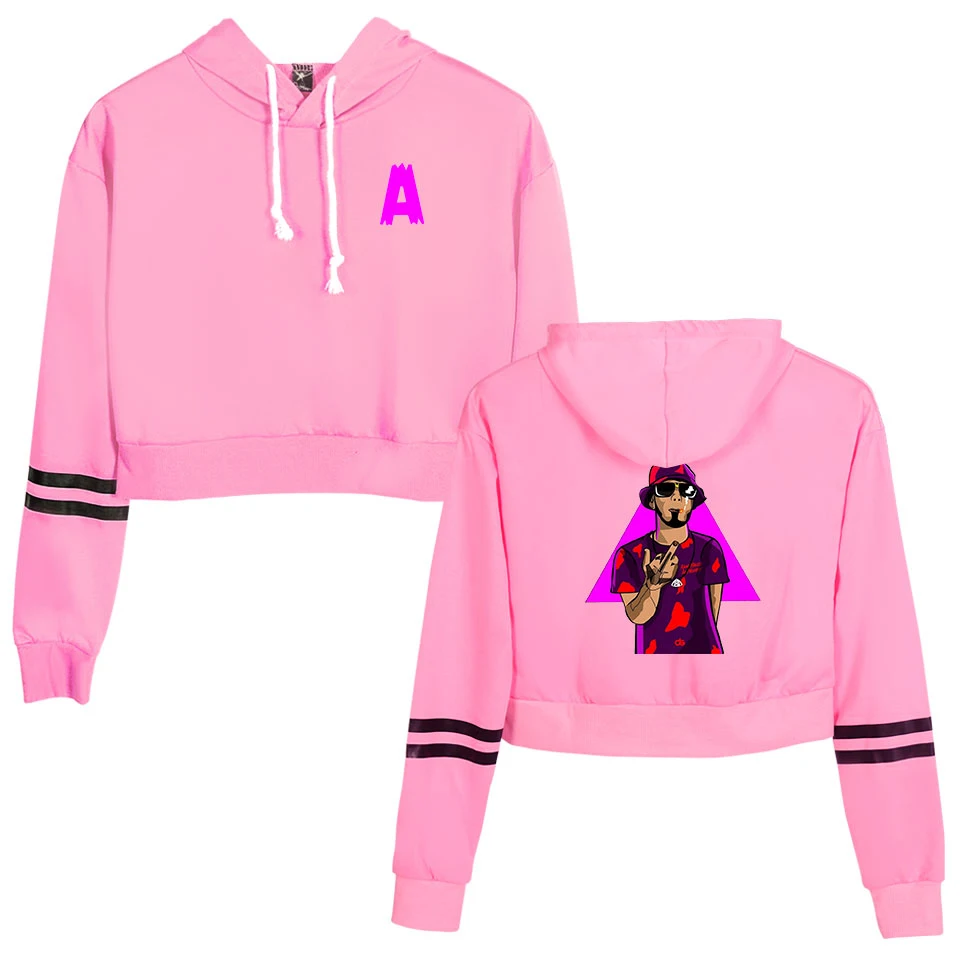 Anuel AA, модные укороченные толстовки, свитшоты, повседневные женские с длинным рукавом, с вырезами, свитер, пуловер, милый Принт, блузка, Para Mujer