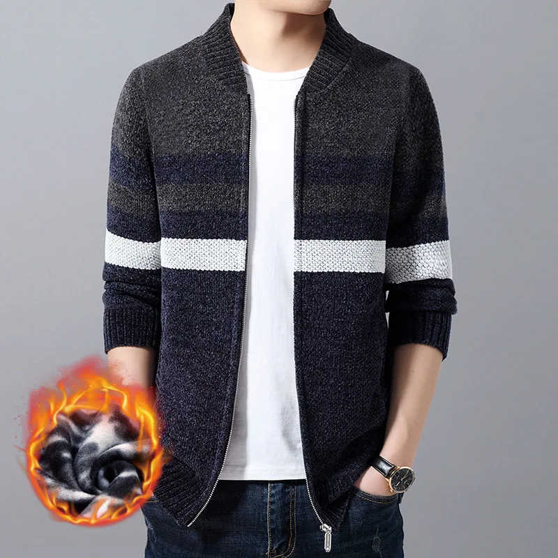 

Cardigan New Sweaters Warm Fashion Homme Autumn Winter Coats Thermal Thick Male Brand Sweaters Casual Stripe Windproof