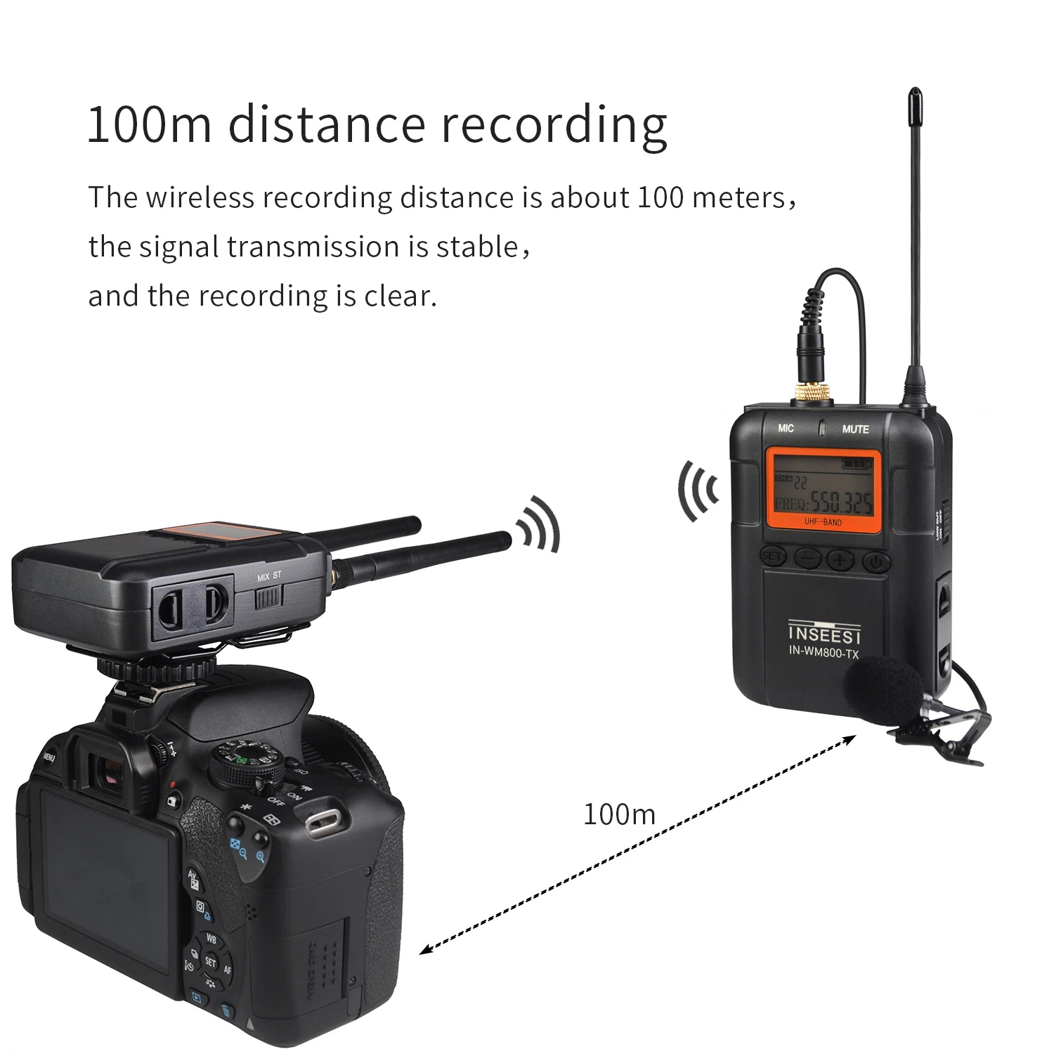 IN-WM800 профессиональный беспроводной видео запись петличный микрофон с отворотом микрофонная система для Canon Nikon sony DSLR камера